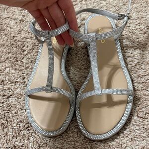 Aldo Silver Rhinestone T-Strap Sandals